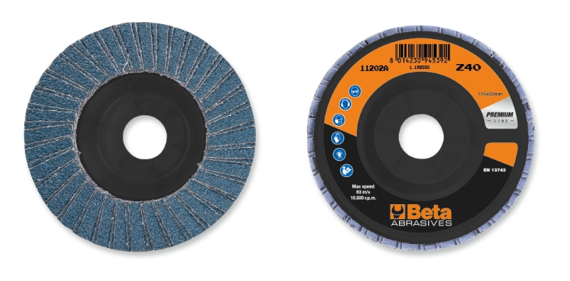 Flap discs with zirconia abrasive cloth, plastic backing pad, double flap construction category image
