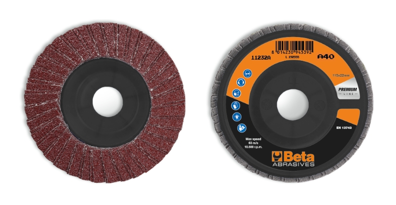 Flap discs with corundum abrasive cloth, plastic backing pad, double flap construction category image