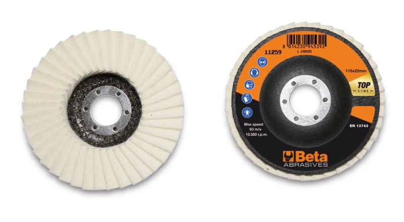 Felt flap discs, fibreglass backing pad, single flap construction category image