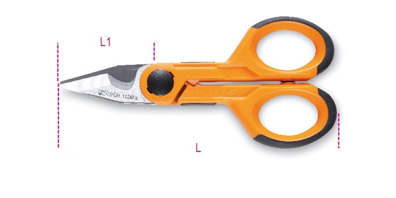 Electrician’s scissors, straight stainless steel blades, with microteeth, cable cutting groove and crimping pliers for tube terminals category image