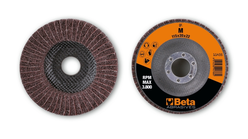 Flap/non-woven radial discs, abrasive cloth alternating with corundum synthetic fibres category image