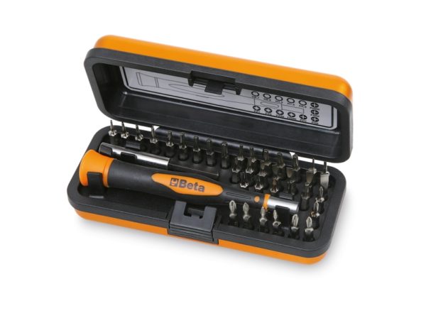 Bi-material microscrewdriver with 36 interchangeable 4-mm bits and magnetic extension