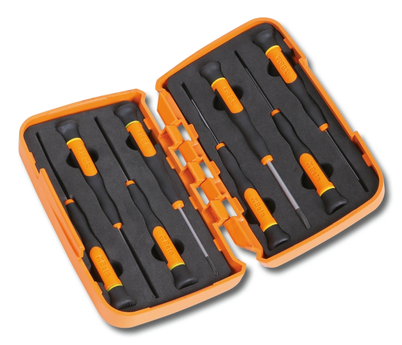 Set of 8 micro-screwdrivers for slotted head screws in hard case category image
