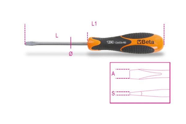 Screwdrivers for slotted head screws made of stainless steel