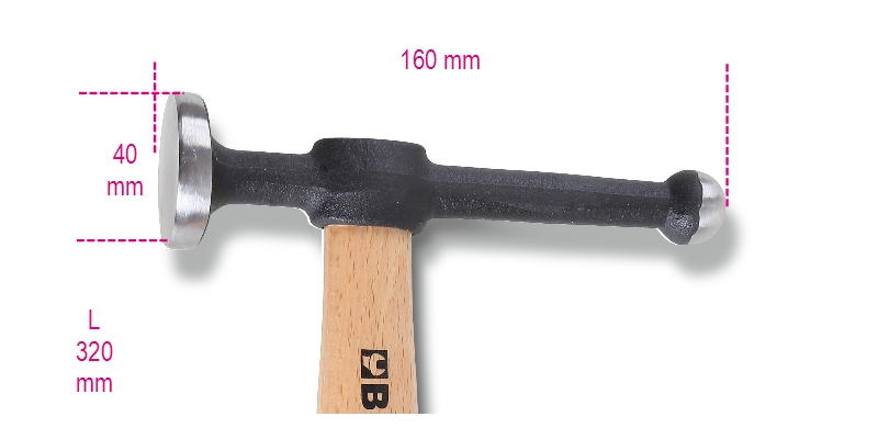 Hammer with round, flat face and ball pein, wooden shaft image