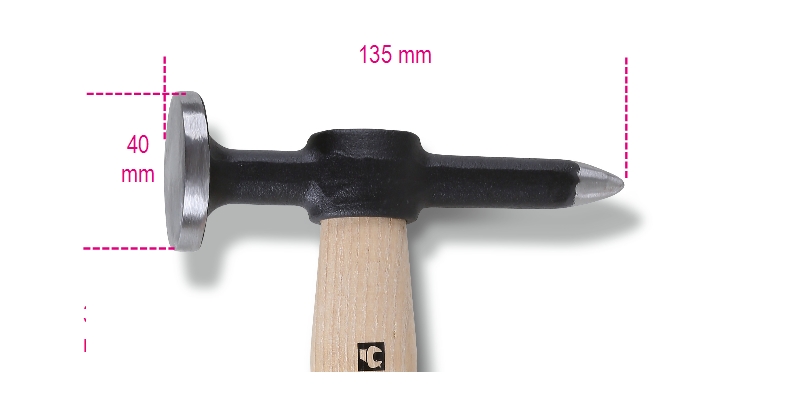 Hammer with round, flat face and point pein, wooden shaft category image