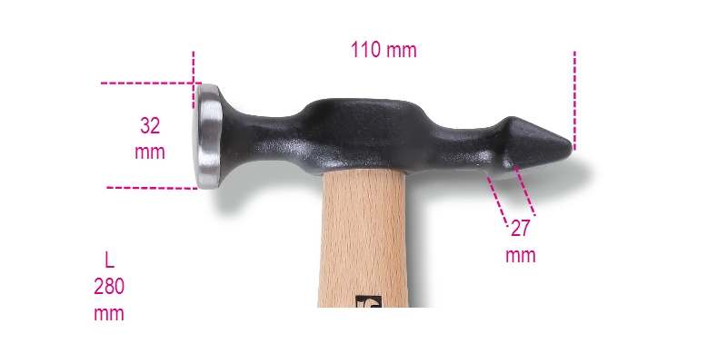 Hammer with round, flat face and horizontal pein, wooden shaft category image