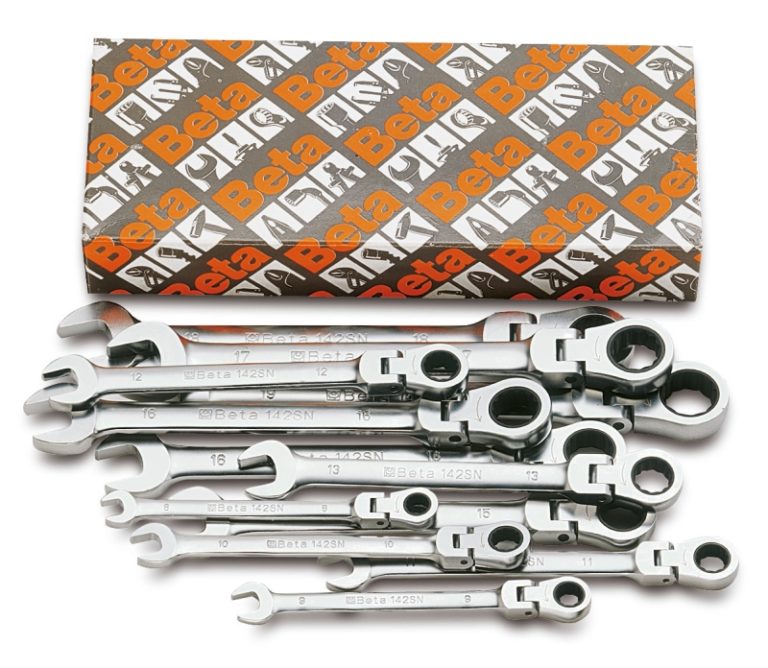 Set of 12 swivel end ratcheting combination wrenches (item 142SN
