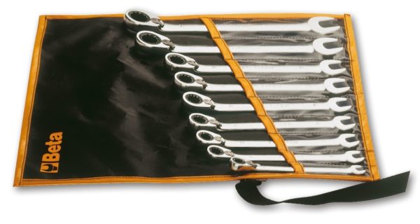 Set of 9 reversible ratcheting combination wrenches (item 142) in wallet