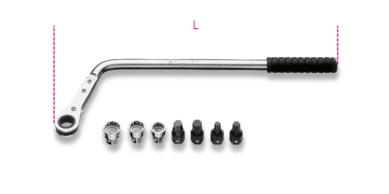 Kit with bent reversible ratcheting wrench and bits category image