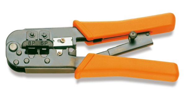 Ratchet crimpling pliers for telephone terminals and data transmission