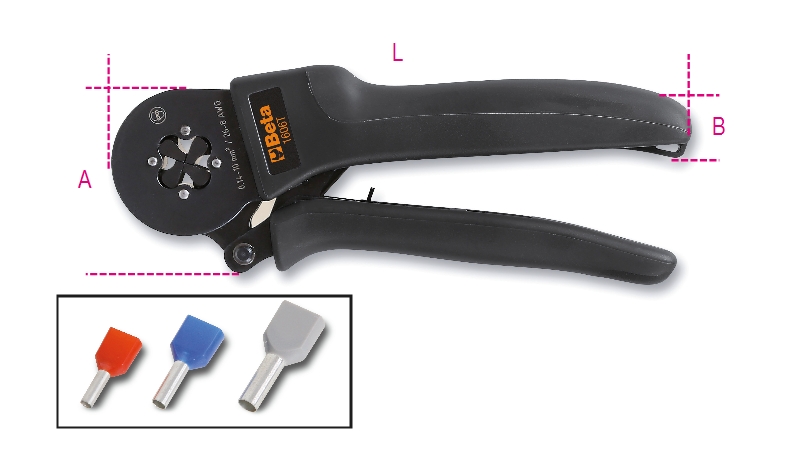 Crimping pliers for tubular terminals, 4-sided crimping category image