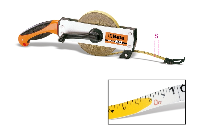 Measuring tape with handle, aluminium casing, varnished steel tape, precision class II category image