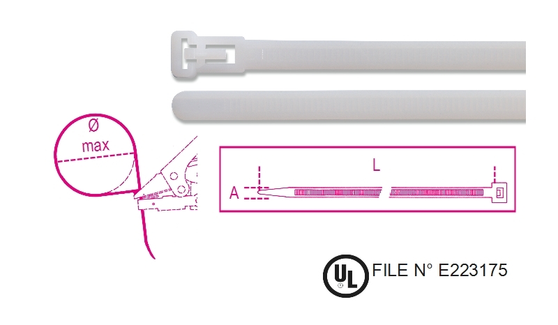 Reusable nylon cable ties, natural colour category image