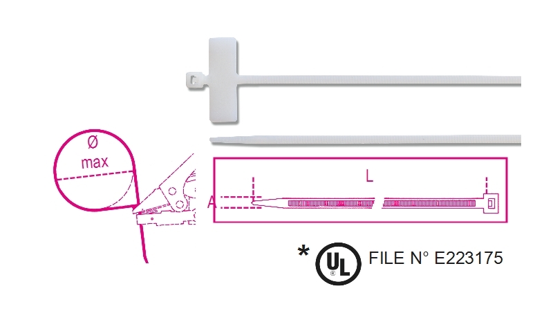 Nylon cable ties with cross plates, 25x8mm, natural colour category image