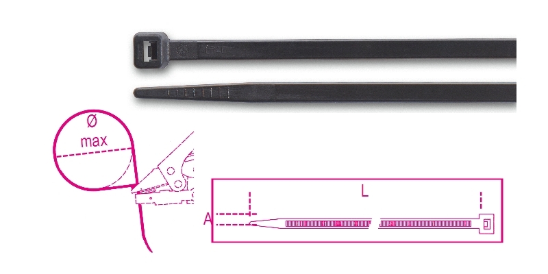 Nylon cable ties, black UV resistant category image