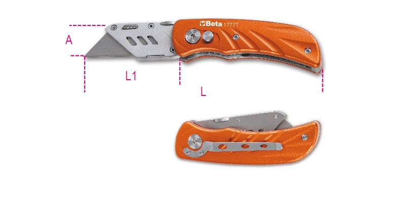 Foldaway knife with trapezoidal blade, aluminium handle  5 spare blades category image