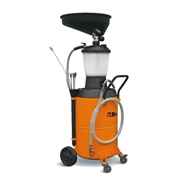 Exhausted oil drain unit / vacuum cleaner, wheeled, with 90 l tank and pre-chamber