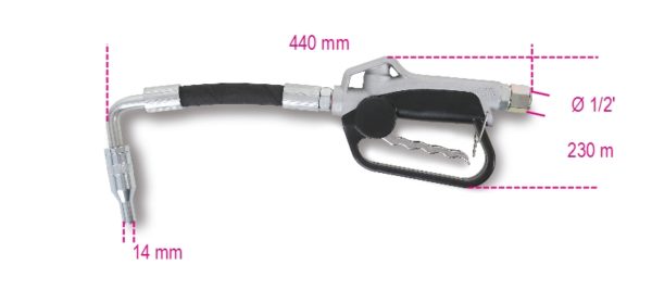 Oil gun with flexible end and automatic drip catcher
