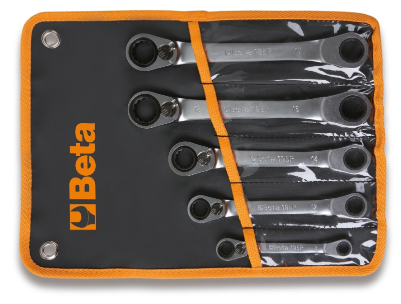 Set of 5 reversible ratcheting double-ended angle head wrenches (item 195P) in wallet category image