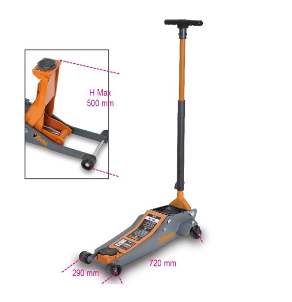 Lowered hydraulic jack, 2 t, with 4 wheels - Image 4