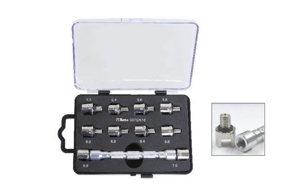 Set with a universal wrench with interchangeable head and 10 bits, for tightening wheel spokes - Image 3