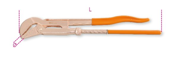 Sparkproof pipe wrench, Swedish pattern, made from copper/beryllium alloy