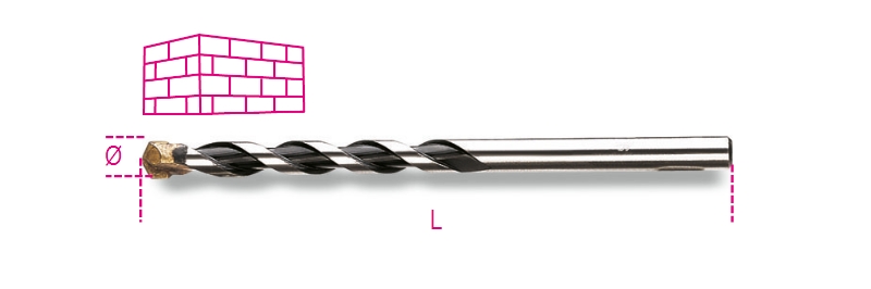 Helical cylindrical masonry drill bits, short series, made from milled steel with hard metal plates category image