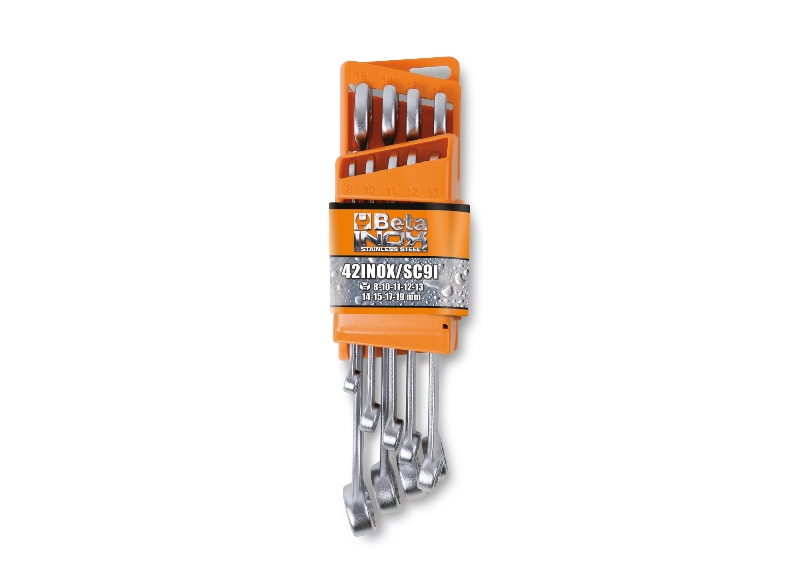 Set of 9 combination wrenches, made of stainless steel with compact support category image