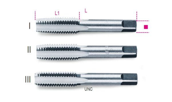 Hand taps, UNC thread made from chrome-steel
