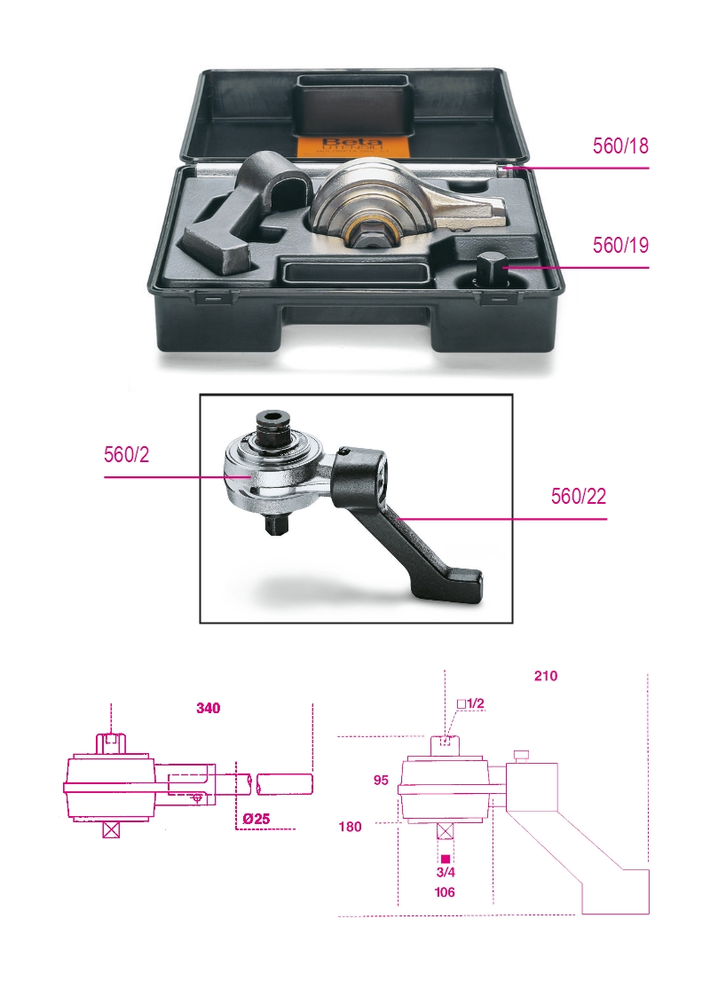 Torque multiplier for right-hand and left-hand tightening, and accessories, ratio 5:1, in plastic case category image