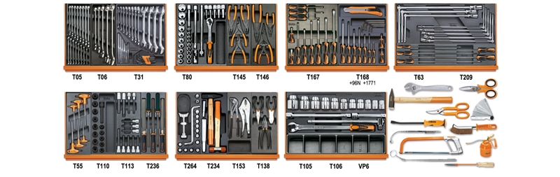 Assortment of 212 tools for car repairs in ABS thermoformed trays category image
