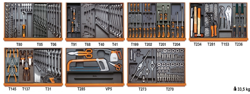 Assortment of 232 tools for industrial maintenance in ABS thermoformed trays category image