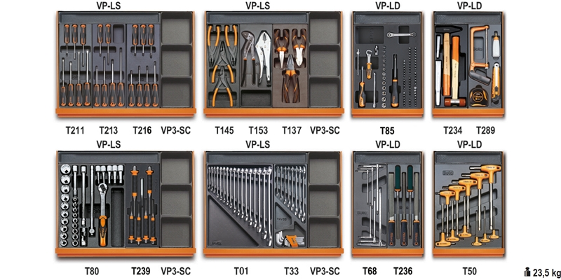Assortment of 210 tools for universal use in ABS thermoformed trays category image