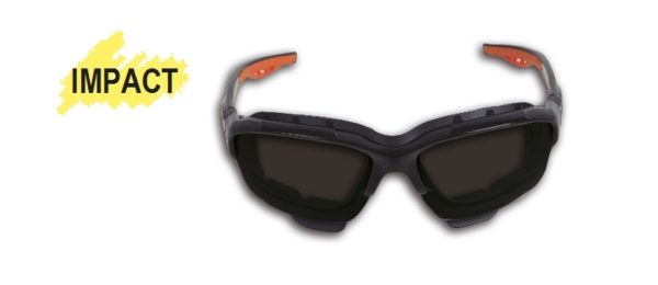 Safety glasses with dark polycarbonate lenses
