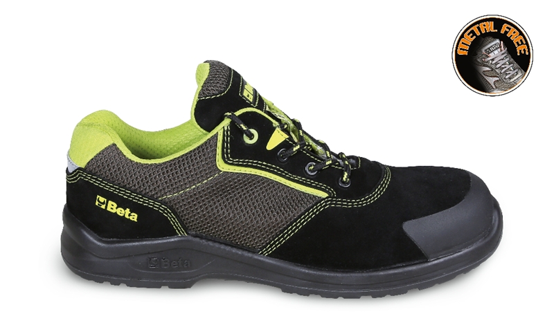 Suede shoe with highly breathable mesh inserts and anti-abrasion reinforcement in toe cap area category image