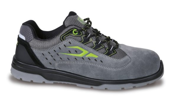 Suede shoe, perforated, with microfibre reinforcement in heel area
