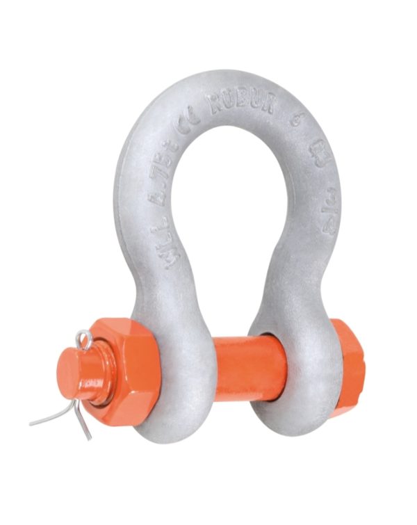 Bow shackles with safety bolt, EN13889 high-tensile alloy steel, GRADE 6, hot-dip galvanized body