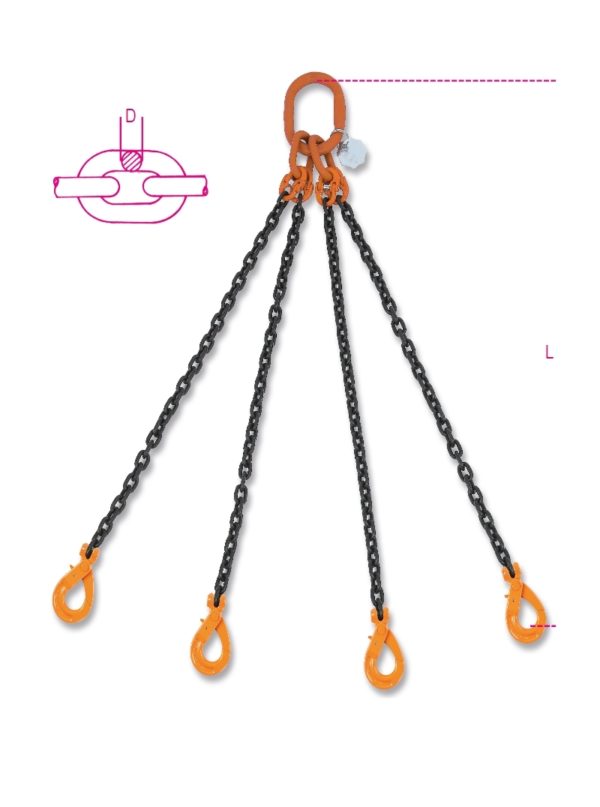 Lifting chain slings, 4 legs, self-locking hook, grade 8 - Image 2