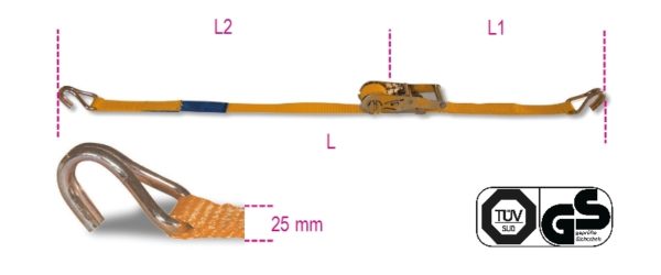 Ratchet tie down with single hook, LC 750kg high-tenacity polyester (PES) belt - Image 3