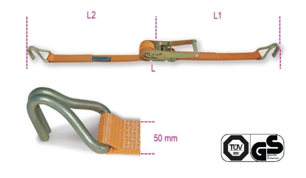 Ratchet tie down with single hook, LC 2000kg high-tenacity polyester (PES) belt - Image 2