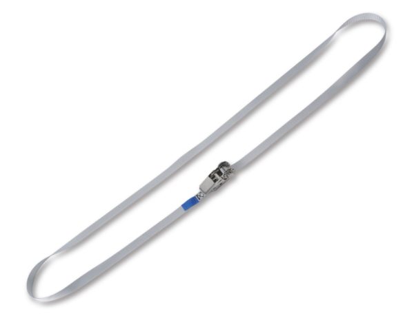 Ring tie downs with mini-ratchets, AISI 304 high-tenacity polyester belt, LC 700 kg