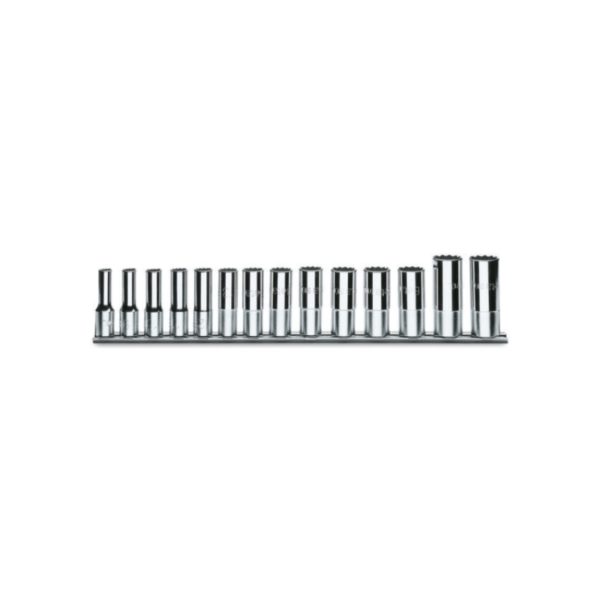 Set of 14 hexagon hand sockets, long series (item 910AL), on support