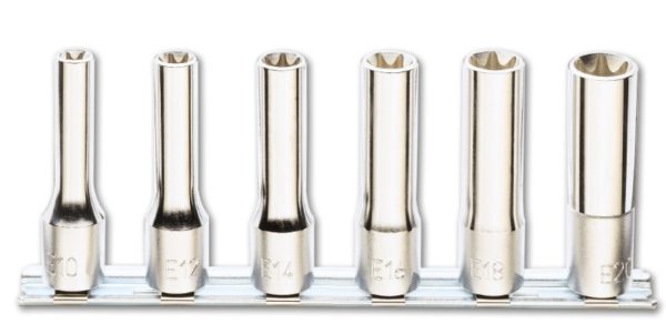 Set of 6 hand sockets for Torx® head screws, long series (item 920FTX/L), on support - Image 2