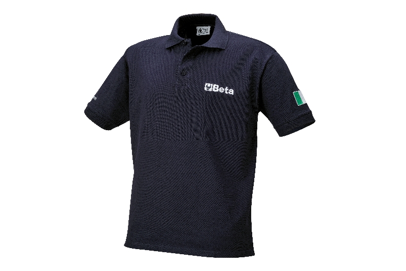 Three-button polo shirt, carded pique cotton 200 g/m², blue category image