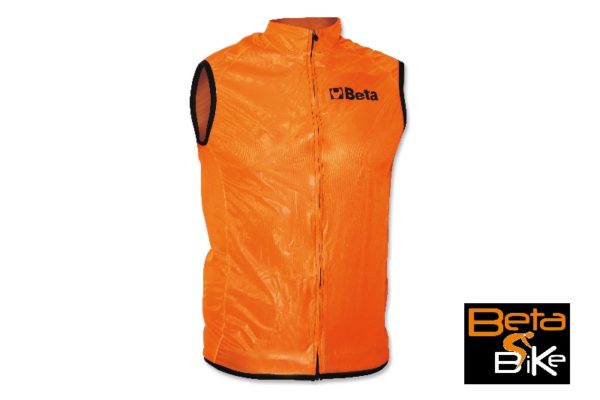 Sleeveless wind stopper jacket, breathable bound fabric, long zip