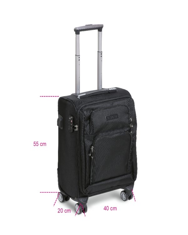 Cabin-size trolley with 4 double wheels, TSA lock, USB port + 3.5-mm jack