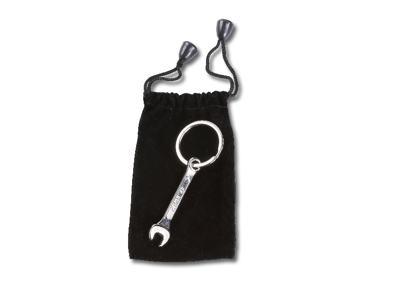 Chrome-plated metal key ring, in velvet pouch category image