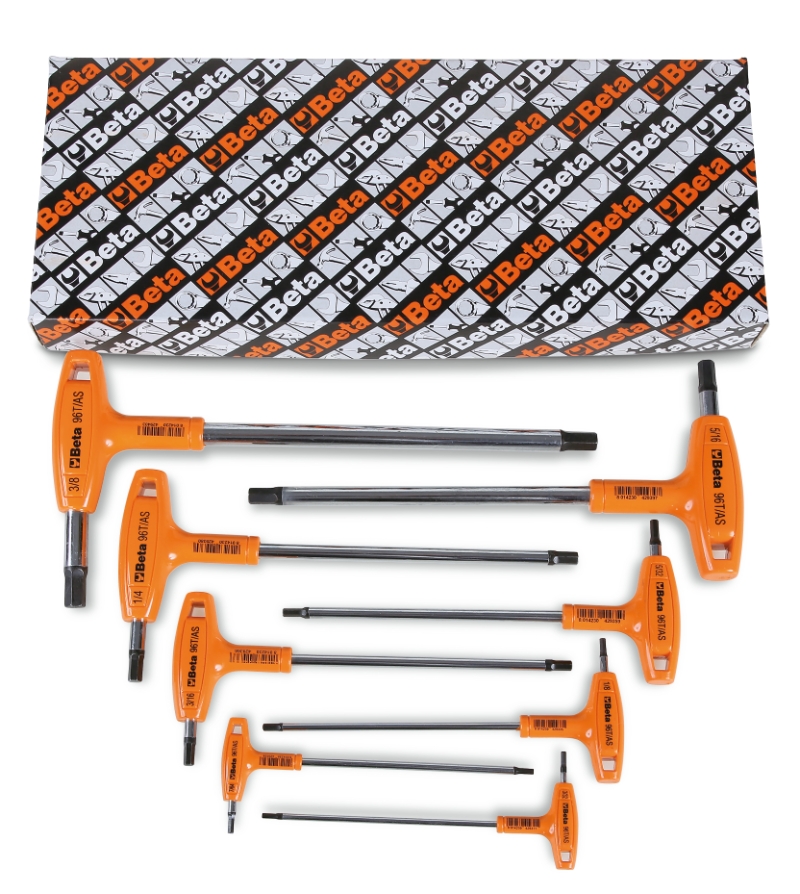 Set of 8 offset hexagon key wrenches, with high torque handles (item 96T/AS) category image