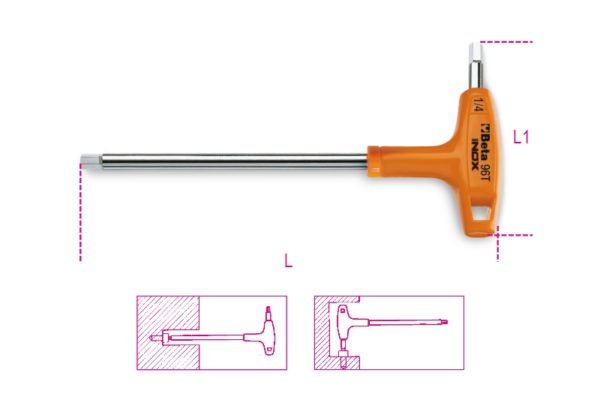 Offset hexagon key wrenches, with high torque handles, made of stainless steel